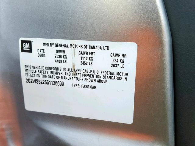 2G2WS522651126699 - 2005 PONTIAC GRAND PRIX SILVER photo 10