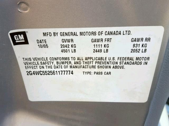 2G4WC552561177774 - 2006 BUICK LACROSSE C SILVER photo 10