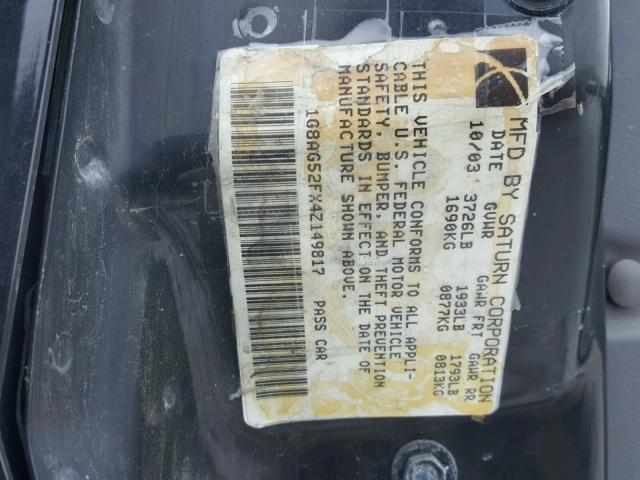 1G8AG52FX4Z149817 - 2004 SATURN ION LEVEL BLACK photo 10