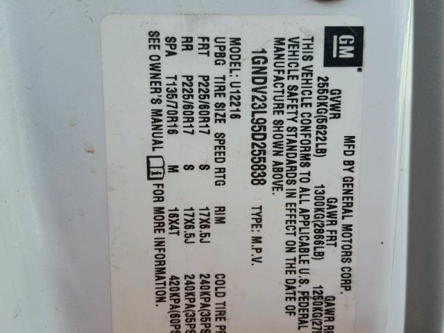 1GNDV23L95D255838 - 2005 CHEVROLET UPLANDER L Ağ foto 10