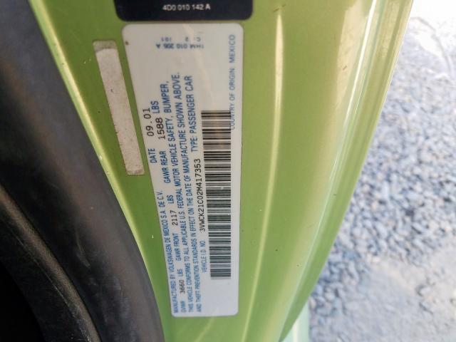 3VWCK21C02M417353 - 2002 VOLKSWAGEN NEW BEETLE 绿色 照片 10