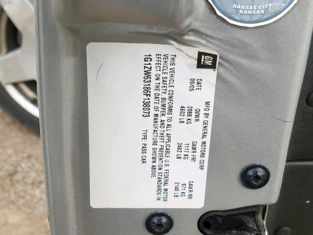 1G1ZW63186F138073 - 2006 CHEVROLET MALIBU MAX 银色 照片 10