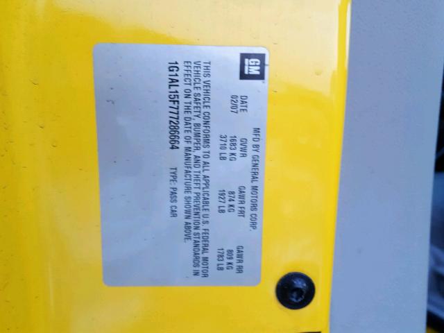 1G1AL15F777286664 - 2007 CHEVROLET COBALT LT YELLOW photo 10