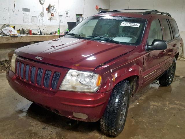 1J4GW68S7XC552698 - 1999 JEEP GRAND CHER BURGUNDY photo 2