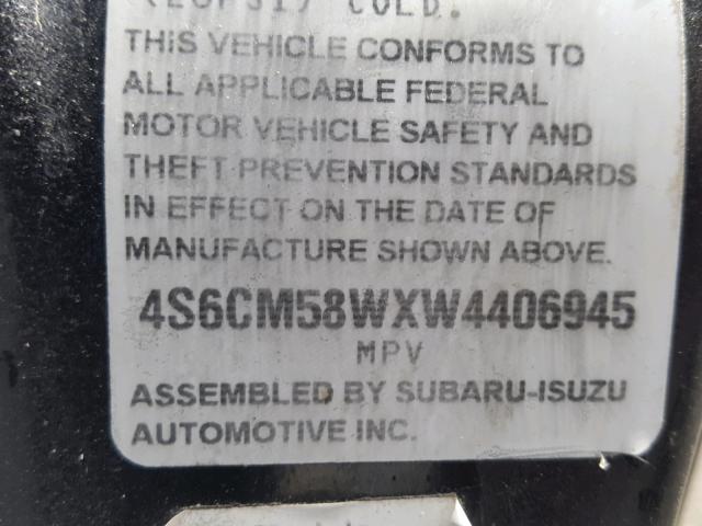 4S6CM58WXW4406945 - 1998 HONDA PASSPORT E BLACK photo 10