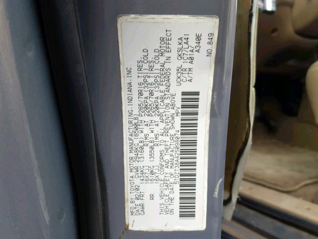 5TDZT38A42S098074 - 2002 TOYOTA SEQUOIA LI PURPLE photo 10