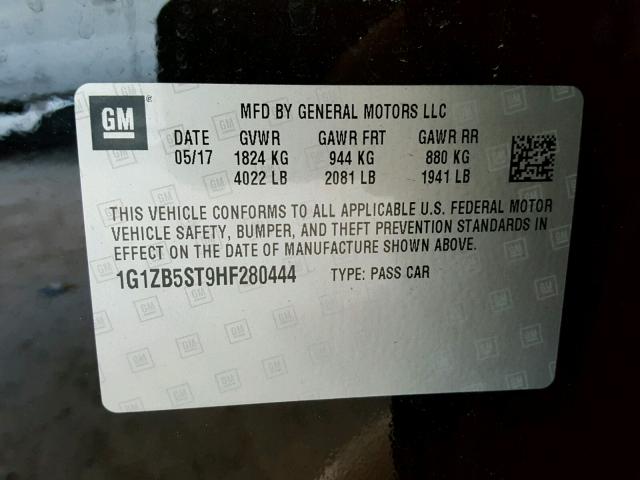 1G1ZB5ST9HF280444 - 2017 CHEVROLET MALIBU LS 黑色 照片 10