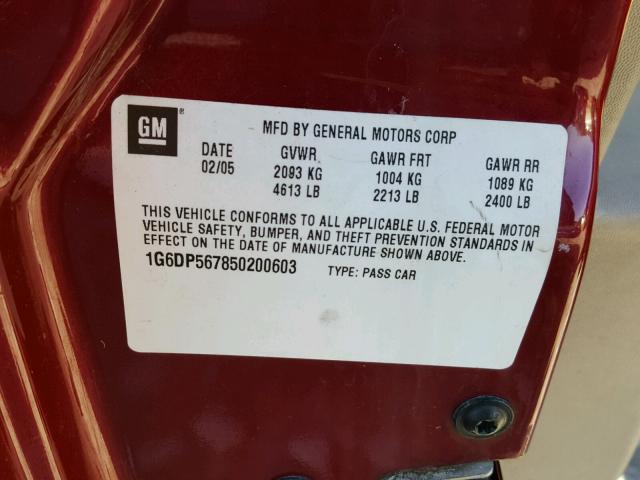 1G6DP567850200603 - 2005 CADILLAC CTS HI FEA MAROON photo 10