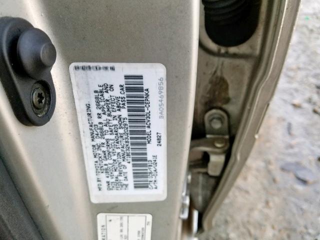 4T1BE32K83U202975 - 2003 TOYOTA CAMRY LE GRAY photo 10