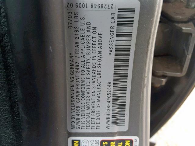 WVWRH63B64P052648 - 2004 VOLKSWAGEN PASSAT GLX 银色 照片 10