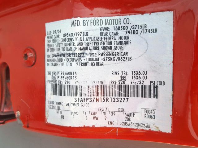 1FAFP37N47W169458 - 2007 FORD FOCUS ZX5 RED photo 10