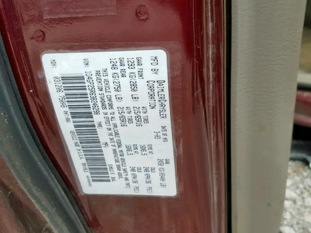 1D4GP25R63B246298 - 2003 DODGE CARAVAN SE MAROON photo 10