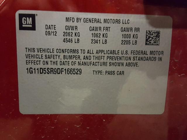 1G11D5SR9DF166529 - 2013 CHEVROLET MALIBU 1LT MAROON photo 10