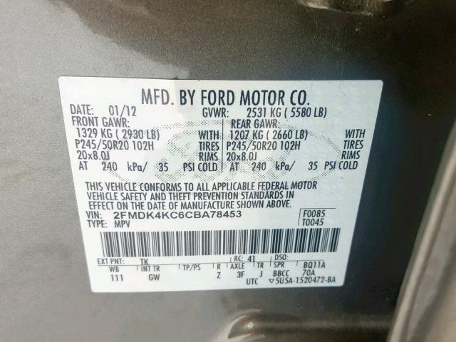 2FMDK4KC6CBA78453 - 2012 FORD EDGE LIMIT BROWN photo 10