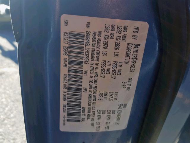 2A8GM48L17R320543 - 2007 CHRYSLER PACIFICA BLUE photo 10