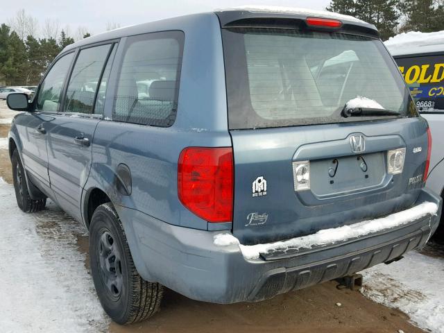 2HKYF18115H526393 - 2005 HONDA PILOT LX BLUE photo 3