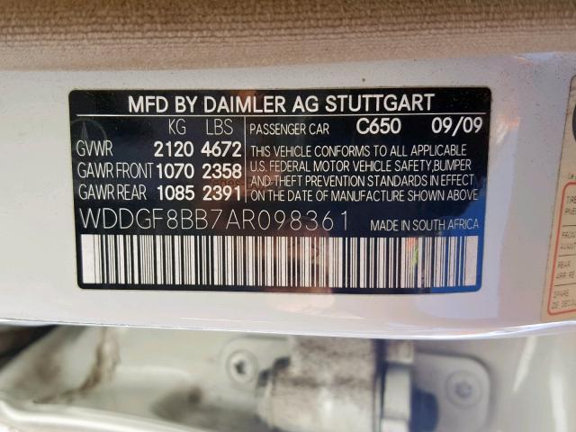 WDDGF8BB7AR098361 - 2010 MERCEDES-BENZ C 300 4MAT WHITE photo 10