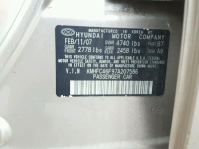 KMHFC46F97A207586 - 2007 HYUNDAI AZERA SE TAN photo 10