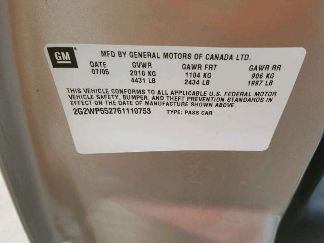 2G2WP552761110753 - 2006 PONTIAC GRAND PRIX SILVER photo 10