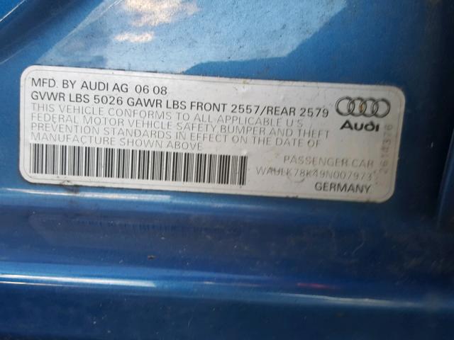 WAULK78K49N007973 - 2009 AUDI A4 3.2 QUA BLUE photo 10