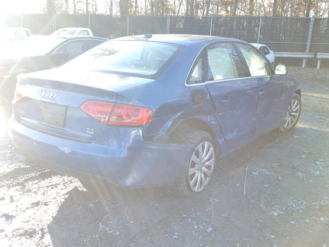 WAULK78K49N007973 - 2009 AUDI A4 3.2 QUA BLUE photo 4