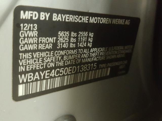 WBAYE4C50ED138315 - 2014 BMW 740 LI SILVER photo 10