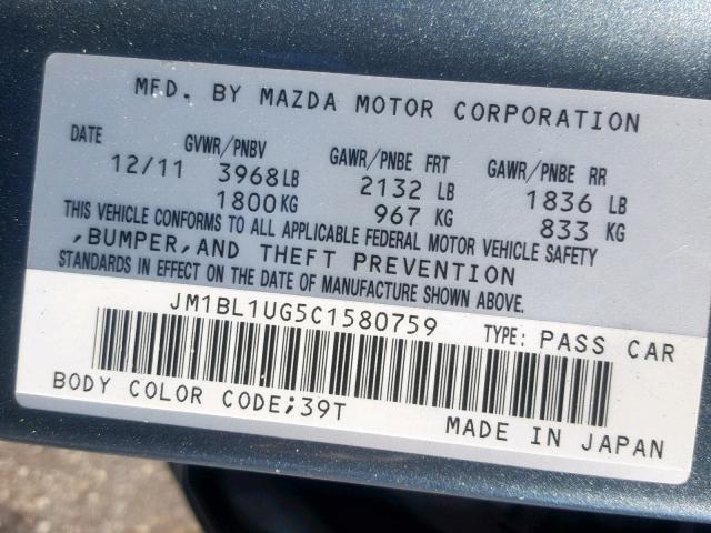 JM1BL1UG5C1580759 - 2012 MAZDA 3 I GREEN photo 10