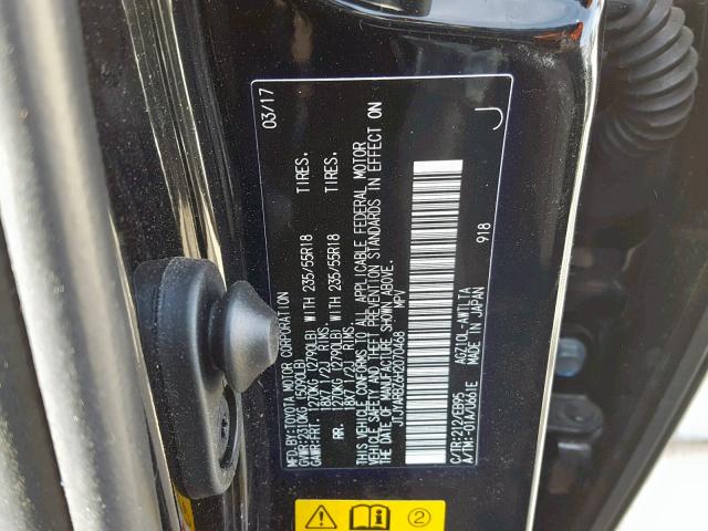 JTJYARBZ6H2070468 - 2017 LEXUS NX 200T BLACK photo 10