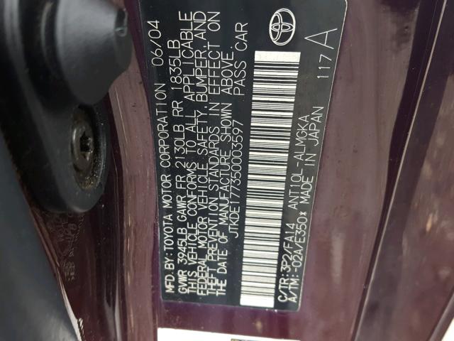 JTKDE177350003597 - 2005 TOYOTA SCION TC 栗色 照片 10