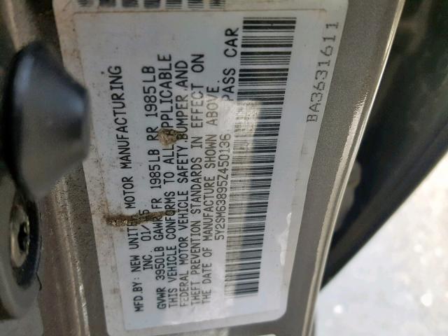 5Y2SM63895Z450136 - 2005 PONTIAC VIBE GRAY photo 10