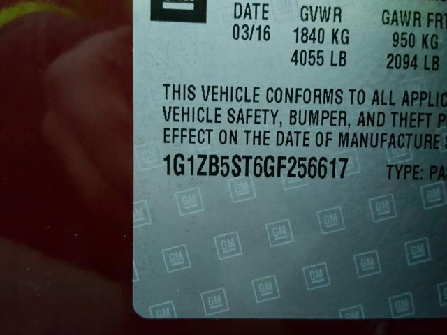 1G1ZB5ST6GF256617 - 2016 CHEVROLET MALIBU LS 栗色 照片 10