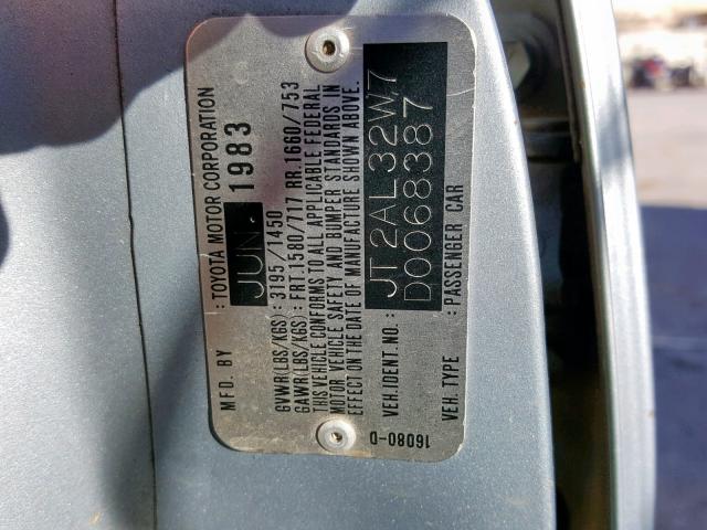 JT2AL32W7D0068387 - 1983 TOYOTA TERCEL DEL GRAY photo 10