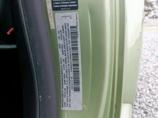 3VWRW31C06M414463 - 2006 VOLKSWAGEN NEW BEETLE GREEN photo 10