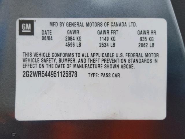 2G2WR544951125878 - 2005 PONTIAC GRAND PRIX BLUE photo 10