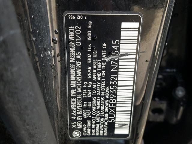 5UXFB93532LN78545 - 2002 BMW X5 4.6IS BLACK photo 10