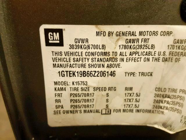 1GTEK19B66Z206146 - 2006 GMC NEW SIERRA GRAY photo 10