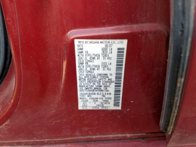 5N1AR18U08C625348 - 2008 NISSAN PATHFINDER RED photo 10