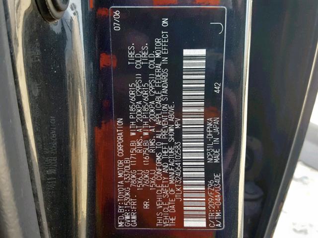 JTLKT324064102583 - 2006 TOYOTA SCION XB Қара фото 10
