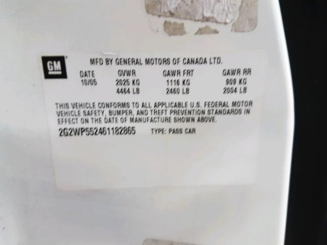 2G2WP552461182865 - 2006 PONTIAC GRAND PRIX WHITE photo 10