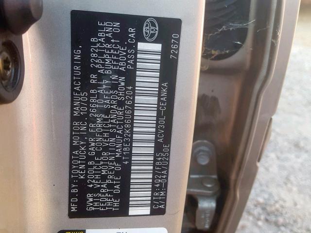 4T1BE32K86U676204 - 2006 TOYOTA CAMRY LE GOLD photo 10