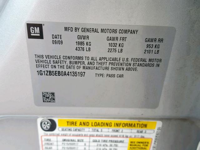 1G1ZB5EB0A4135197 - 2010 CHEVROLET MALIBU LS 银色 照片 10