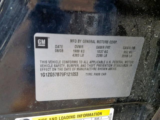 1G1ZG57B79F121053 - 2009 CHEVROLET MALIBU LS Qara foto 10