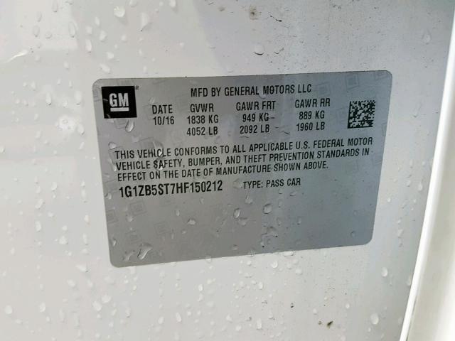 1G1ZB5ST7HF150212 - 2017 CHEVROLET MALIBU LS WHITE photo 10