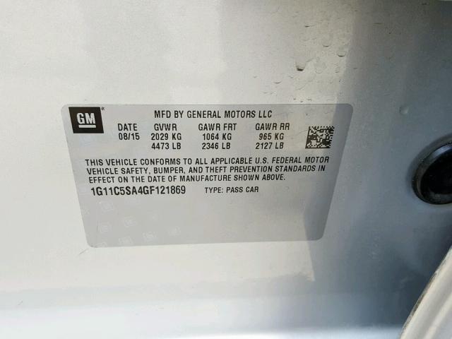 1G11C5SA4GF121869 - 2016 CHEVROLET MALIBU LIM 银色 照片 10