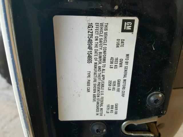 1G1ZT54894F154665 - 2004 CHEVROLET MALIBU LS BLACK photo 10