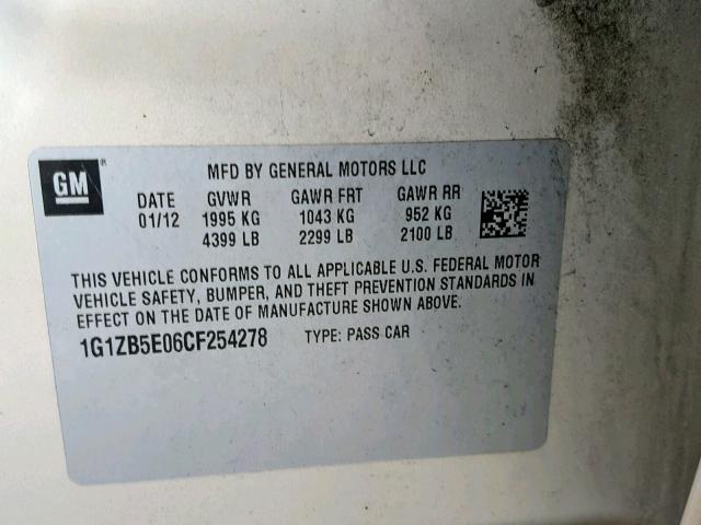 1G1ZB5E06CF254278 - 2012 CHEVROLET MALIBU LS 棕色 照片 10