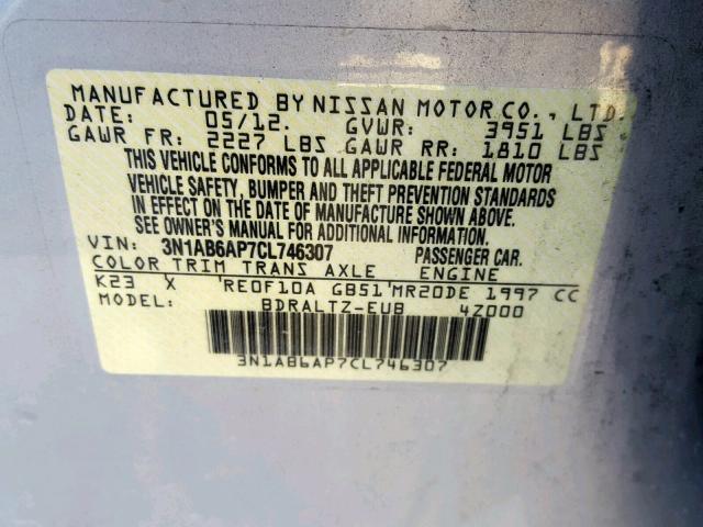 3N1AB6AP7CL746307 - 2012 NISSAN SENTRA 2.0 SILVER photo 10