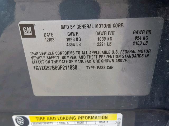 1G1ZG57B69F211830 - 2009 CHEVROLET MALIBU LS 石墨色 照片 10