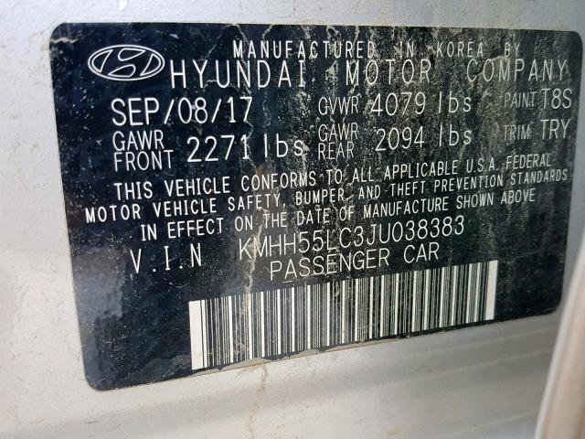 KMHH55LC3JU038383 - 2018 HYUNDAI ELANTRA GT SILVER photo 10