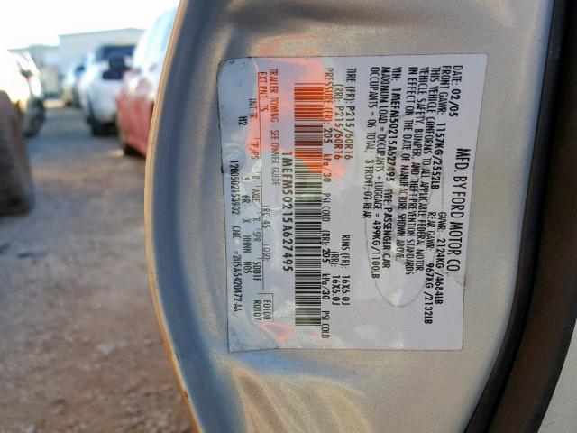 1MEFM50215A627495 - 2005 MERCURY SABLE GS SILVER photo 10